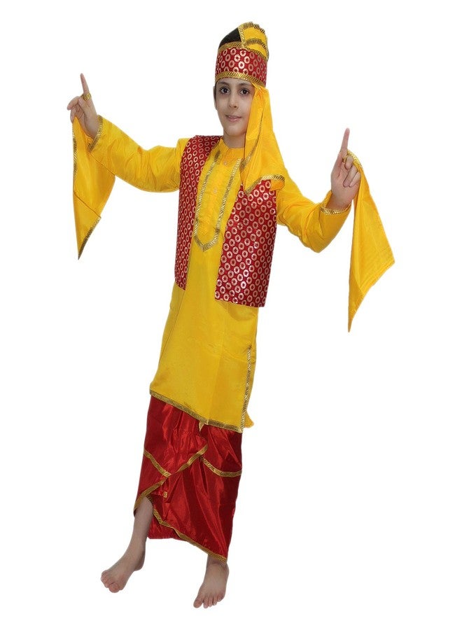 كاكو فانسي دريسيس زي رقص شعبي هندي من كاكو للأطفال، زي رقصة البنجابية/بانجدا جيدا للأولاد - أصفر وأحمر، 3-4 سنوات، بوليستر - Image 4